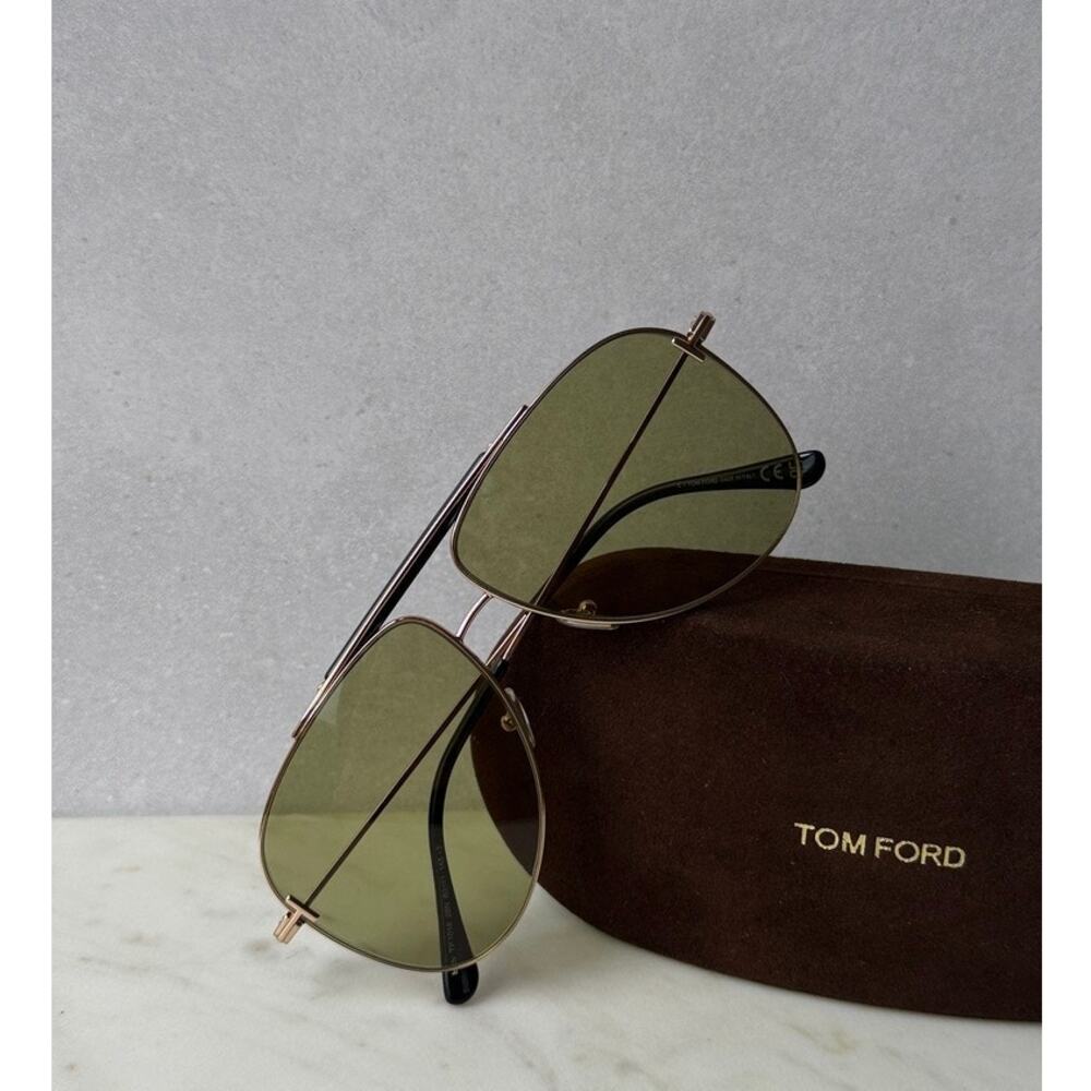 NEW Tom Ford FT1018 Brady Aviator Sunglasses Gold Green $475 - Picture 2 of 10